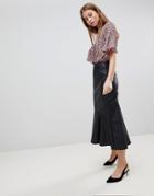 Asos Leather Look Midi Skirt With Kickflare - Black