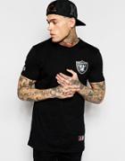 Majestic Oakland Raiders Longline T-shirt Exclusive To Asos - Black