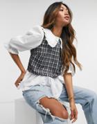 River Island Boucle Collar Poplin Blouse In White