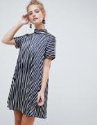 Asos Design Pleated Trapeze Mini Dress In Stripe - Multi