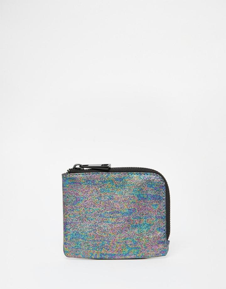 Asos Zip Around Wallet In Oil Slick - Blue