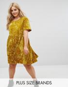 Alice & You Smock Dress In Crushed Velvet - Yellow