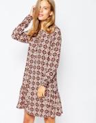 First & I Geo Print Drop Hem Dress - Copper Brown