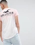 Hollister Ombre Wash Front And Back Logo Print T-shirt Curved Hem In Pink To White - Pink