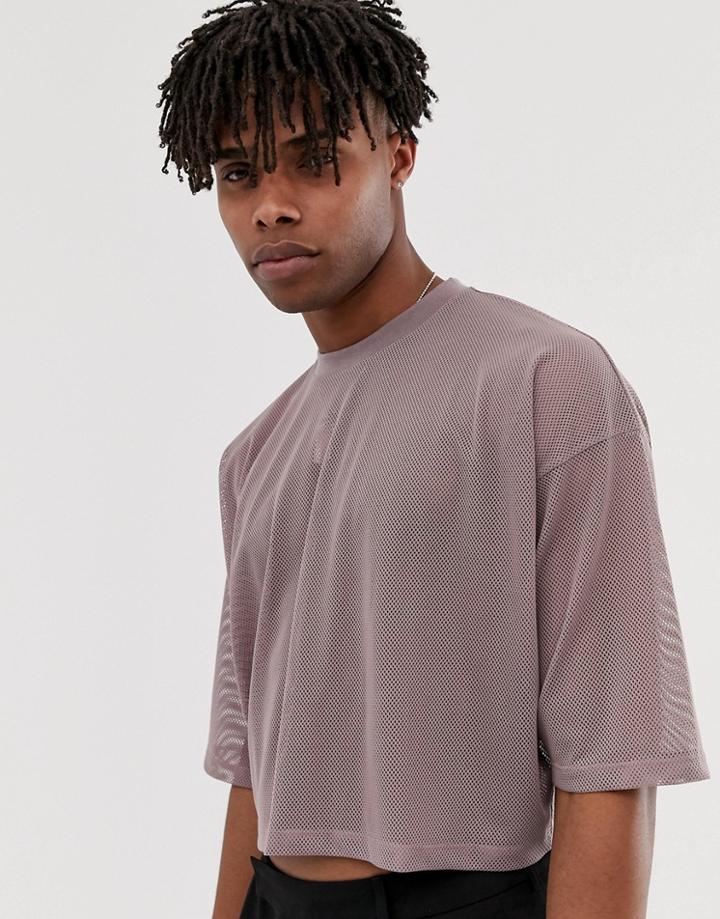 Asos Design Oversized Cropped T-shirt In Purple Mesh - Purple