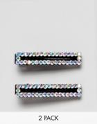 Asos Design Pack Of 2 Hair Clips In Open Shape Design With Clear Crystals - Black