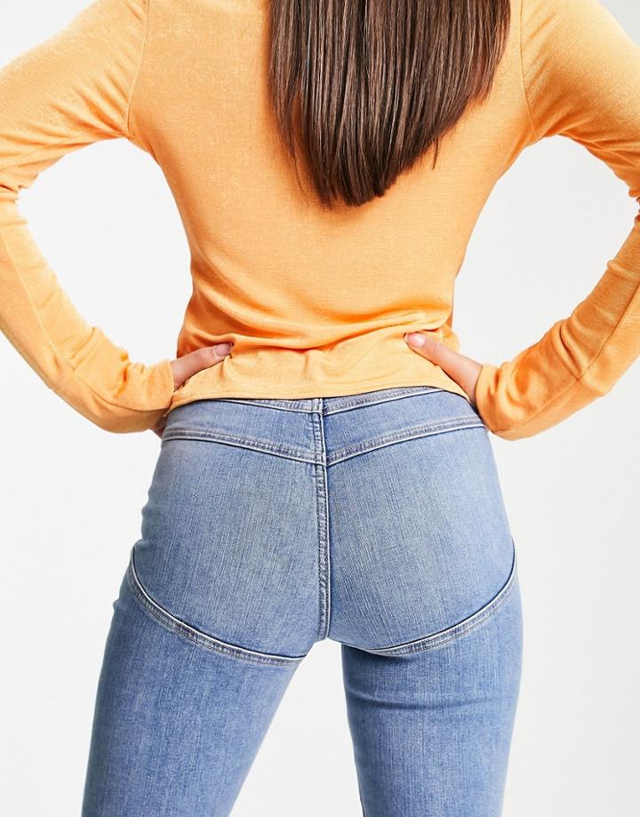 Asos Design High Rise Lift & Contour Stretch Flare Jeans In Bright Wash-blue