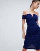 Vesper Plunge Front Midi Pencil Dress - Navy