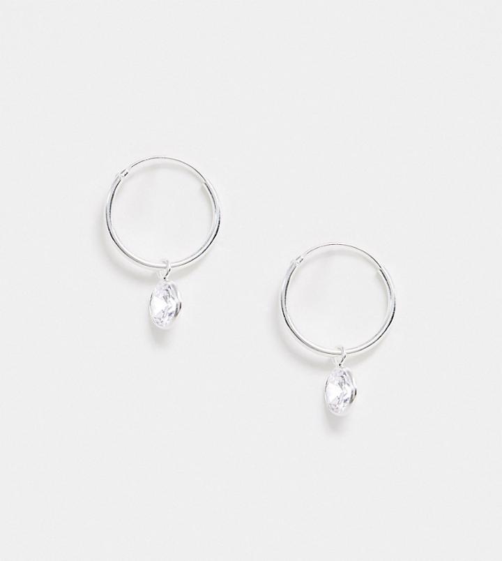 Asos Design Sterling Silver Hoop Earrings With Crystal Charm