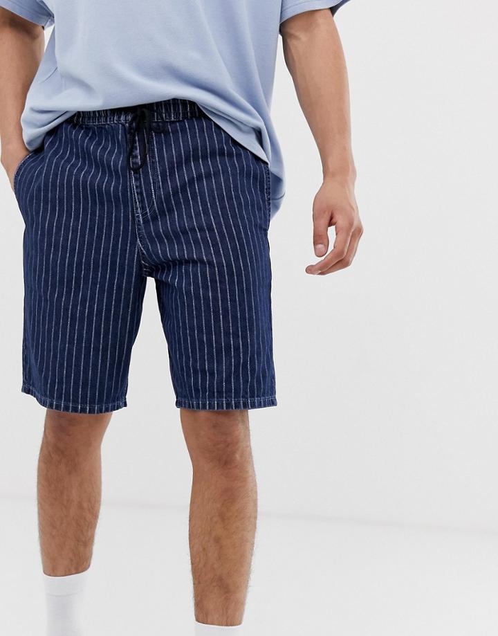 Asos Design Relaxed Fit Denim Shorts In Indigo Pinstripe-blue