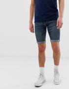 Hollister Super Skinny Destroyed Denim Shorts In Medium Wash - Blue