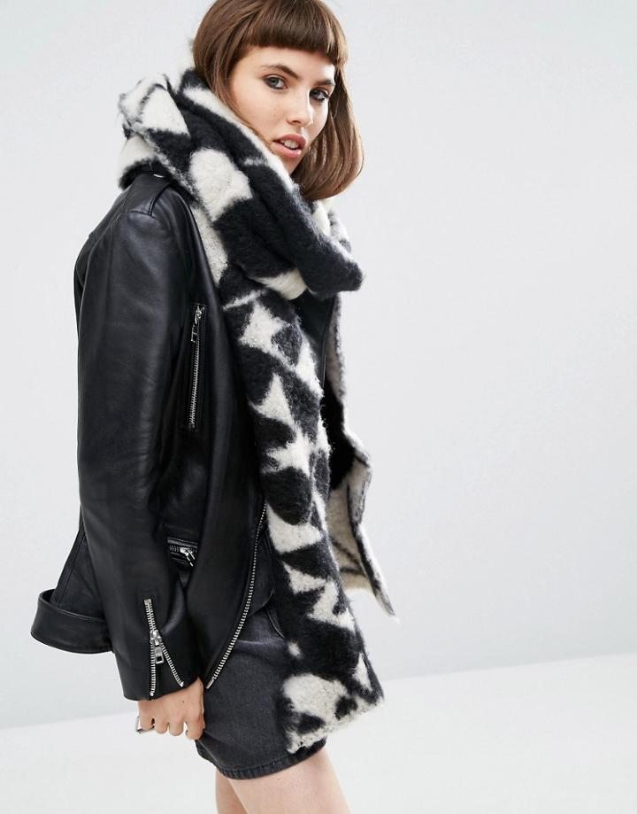 Asos Super Fluffy Geo Pattern Extra Long Scarf - Multi