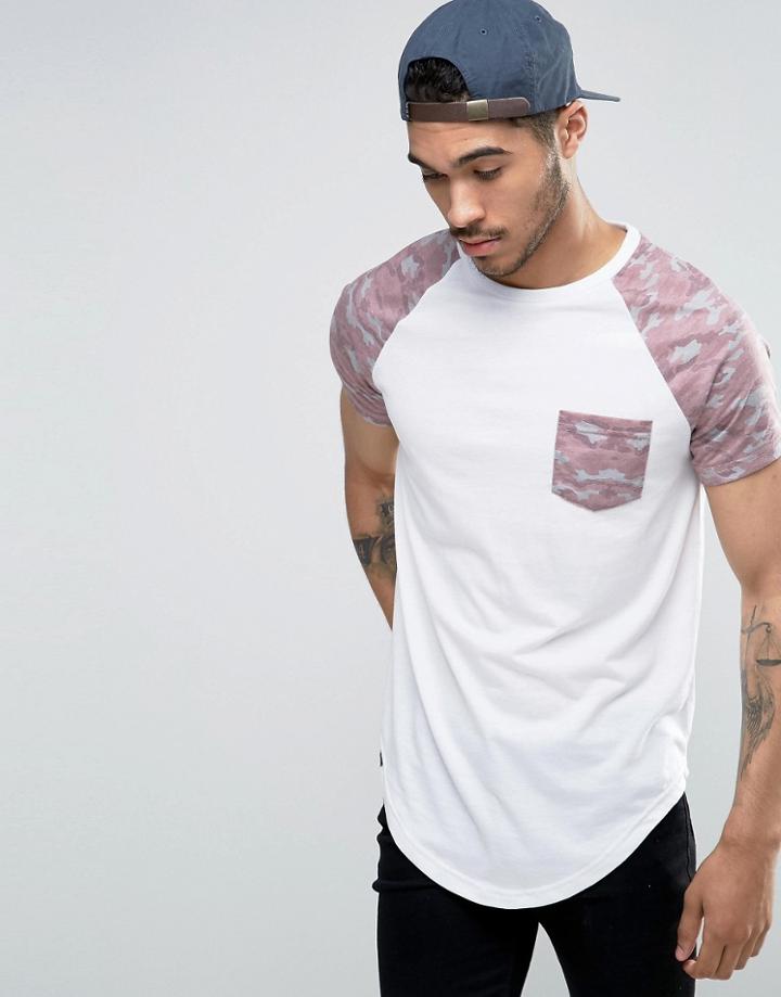 Le Breve Longline T-shirt With Pocket And Contrast Sleve - Pink