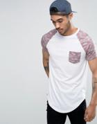 Le Breve Longline T-shirt With Pocket And Contrast Sleve - Pink