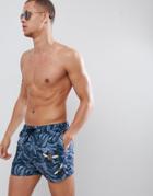 Asos Design Swim Shorts With Paisley Print And Bee Embroidery In Short Length - Blue