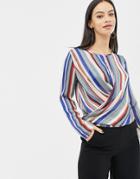 Unique21 Striped Wrap Front Top-multi