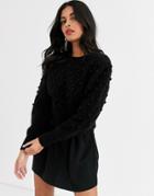 & Other Stories Puff Sleeve Bobble-detail Sweater In Black