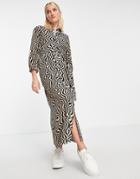 New Look Midi Shirt Dress In Brown Retro Swirl Pattern