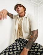 Asos Design Regular Viscose Shirt With Revere Collar In Ecru-neutral