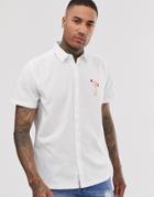 Asos Design Regular Fit Revere Shirt With Flamingo Embroidery-white
