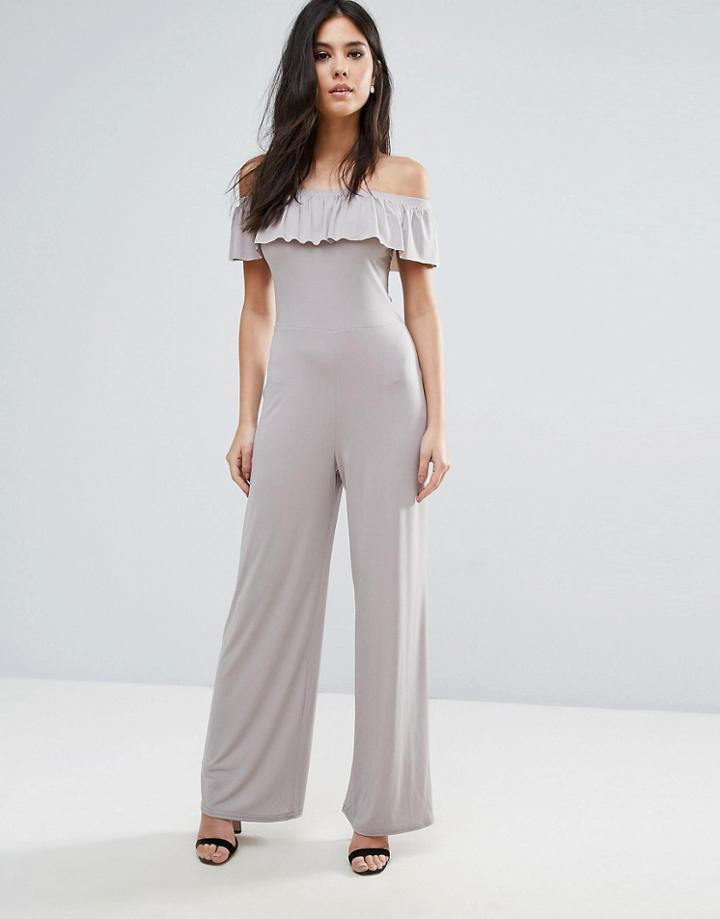 Love Off Shoulder Frill Jumpsuit - Gray