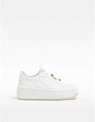 Bershka Platform Retro Sneakers With Bejewelled Lace In White