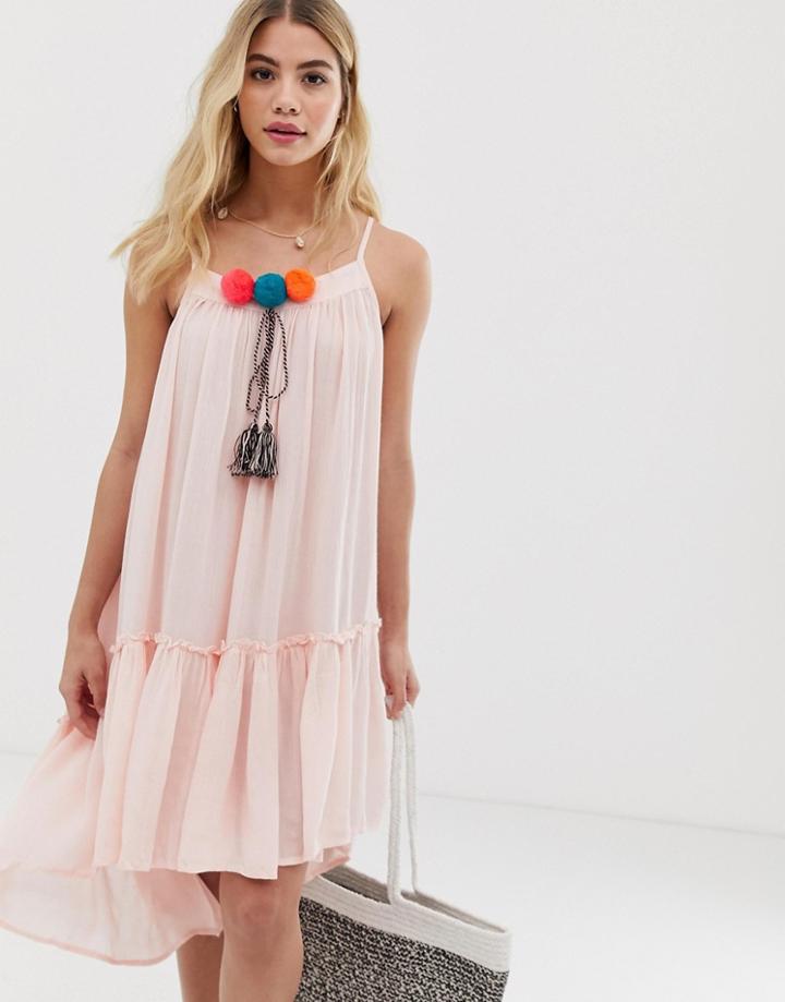 America & Beyond Blush Pompom And Tassel Beach Dress - Pink