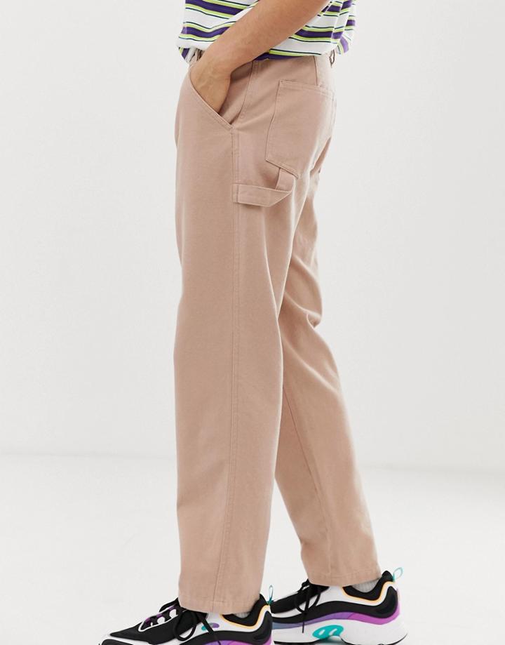 Asos Design Carpenter Utility Pants In Heavyweight Tan Canvas-beige