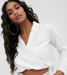 Unique21 Cropped Shirt With Twist Front And Faux Horn Buttons - White