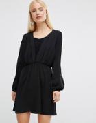 Madam Rage Wrap Dress With Lace Insert - Black