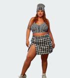 Adidas Originals X Ivy Park Plus Houndstooth Skirt With Split Detail In Black And White-green