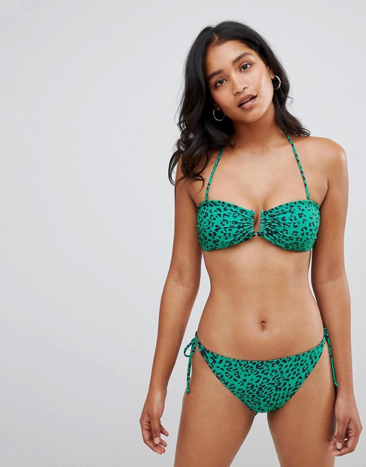 Gestuz Green Leopard Tie Bikini Bottoms - Green