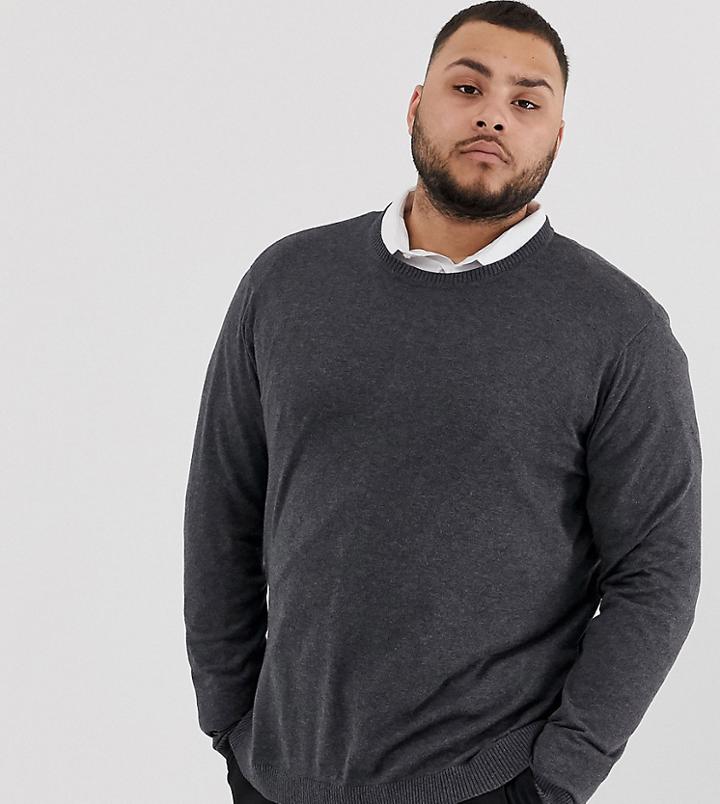 Asos Design Plus Crew Neck Cotton Sweater In Charcoal - Gray