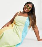Native Youth Plus Maxi Cami Dress In Paneled Gingham With Tie Straps-multi