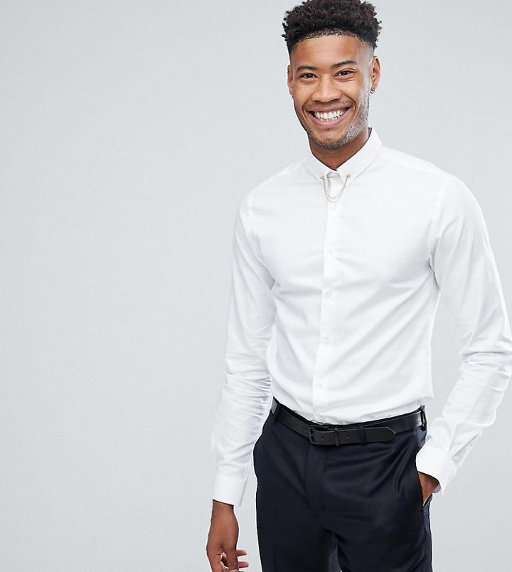 Noose & Monkey Tall Skinny Shirt With Collar Chain - White