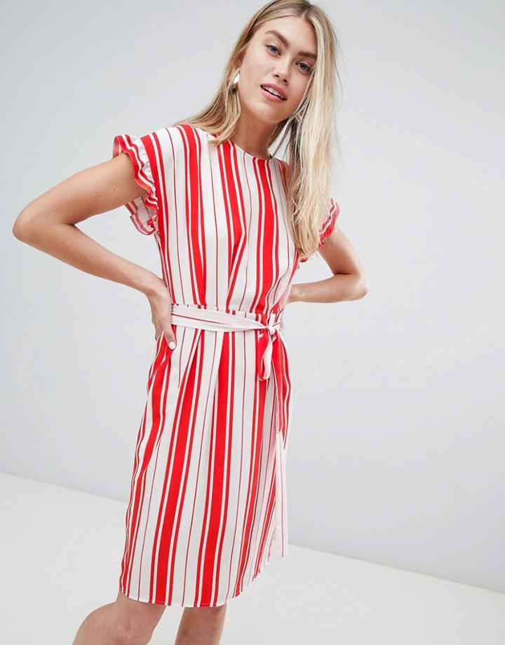 Miss Selfridge Midi Dress With Tie Waist In Stripe - Multi