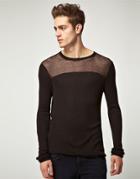 Asos Crew Neck Sweater With Sheer Panel - Black