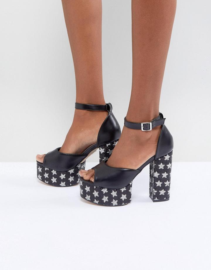 Lost Ink Black Binx Platform Star Sandals - Black