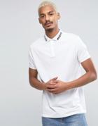 Asos Polo Shirt With Roman Numeral Embroidered Collar In White - White