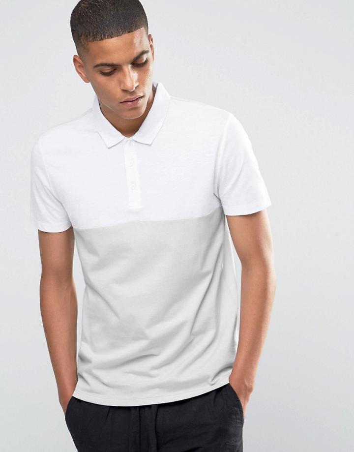 Asos Half & Half Textured Polo In Grey And White - Gray