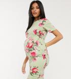 Asos Design Maternity Wiggle Midi Dress In Floral Print-multi