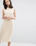 Ganni Hall Pleat Midi Dress In Ivory - Cream