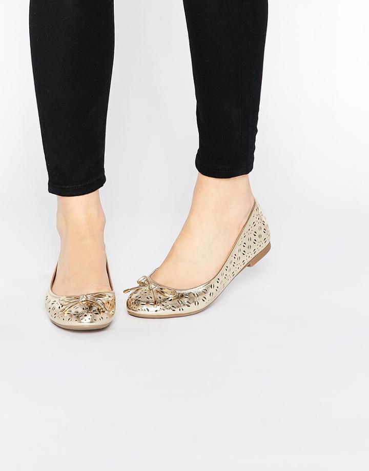 Miss Kg Nelson Cut Out Ballet Flats - Gold Synthetic