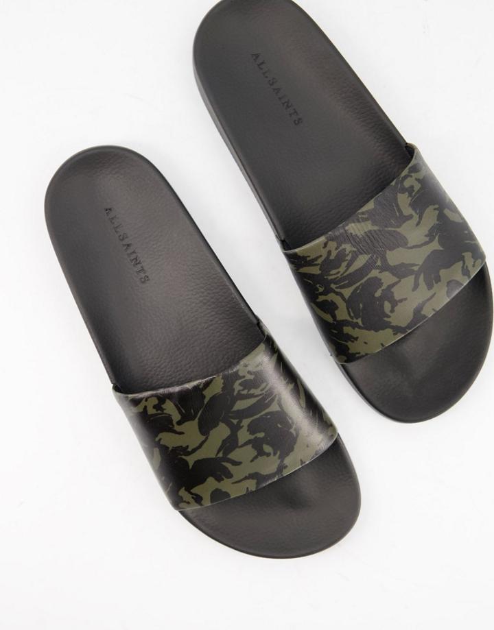 All Saints Leo Leather Slides In Black