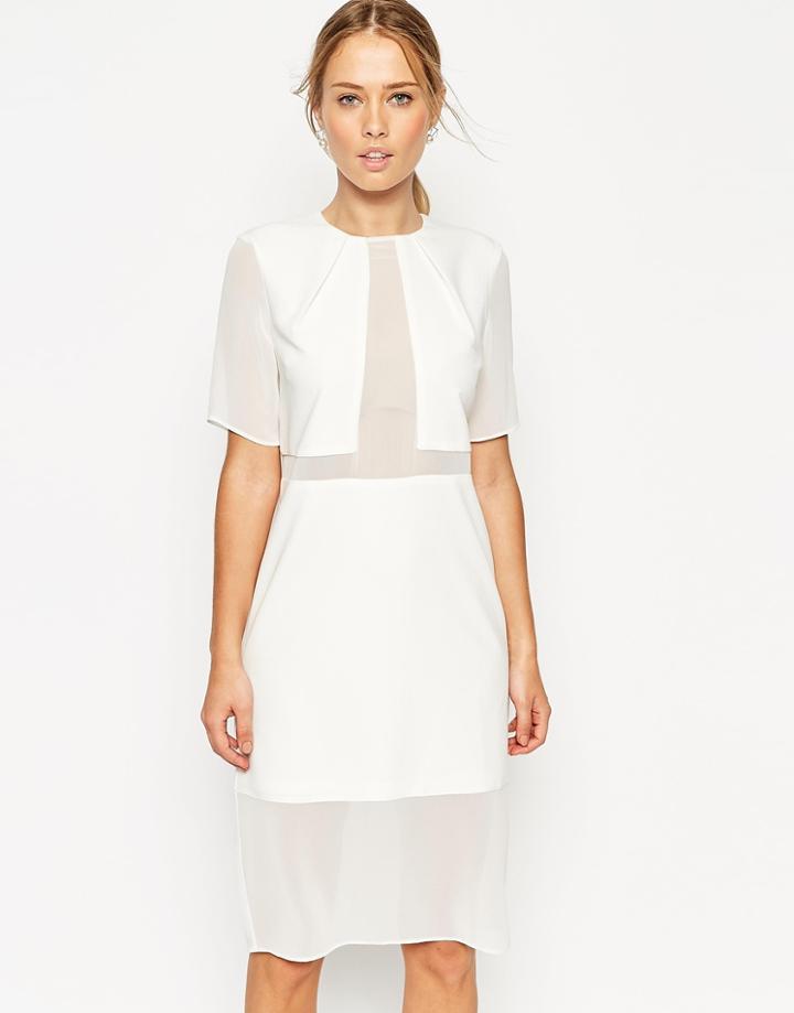 Asos Sheer And Solid T Shirt Midi Dress - Ivory