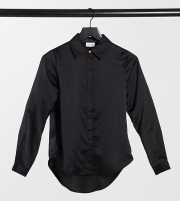 Vila Petite Satin Shirt In Black