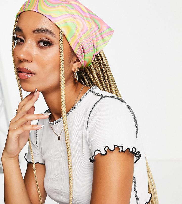 Collusion Unisex Satin Head Scarf In Fluro Swirl Print-multi