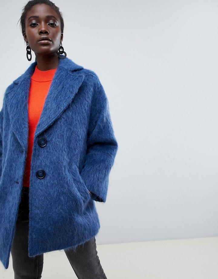Asos White Short Mohair Coat - Navy