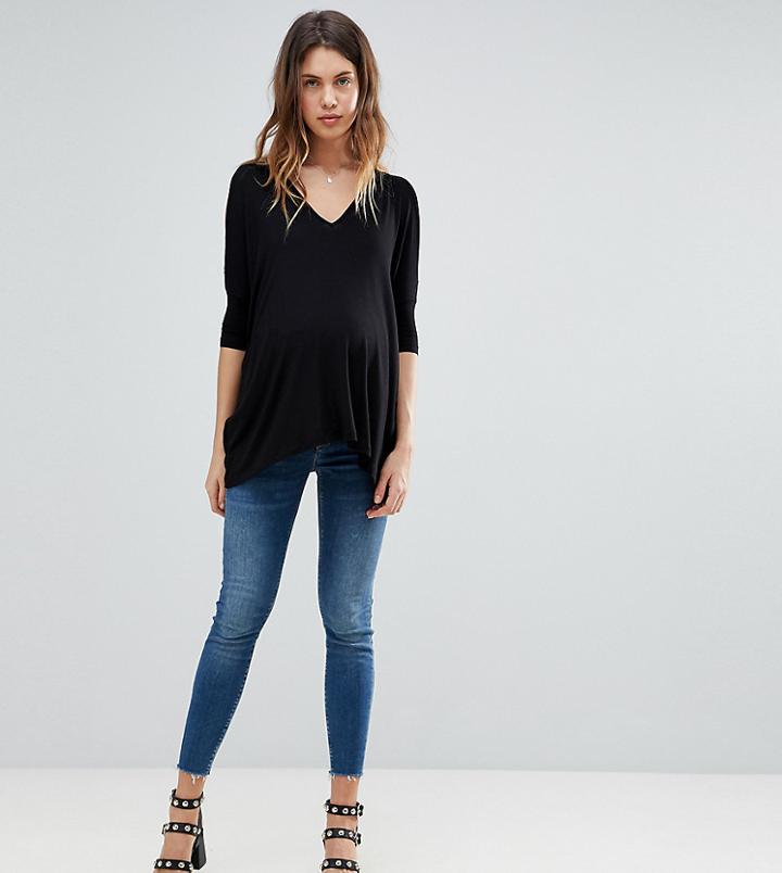 Asos Design Maternity Ridley High Waist Skinny Jeans In Bright Blue Wash With Under The Bump Waistband