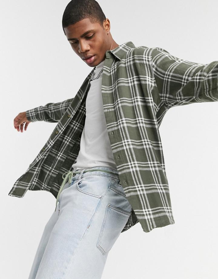 Pull & Bear Plaid Shirt In Khaki-green